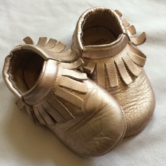 gold baby moccasins